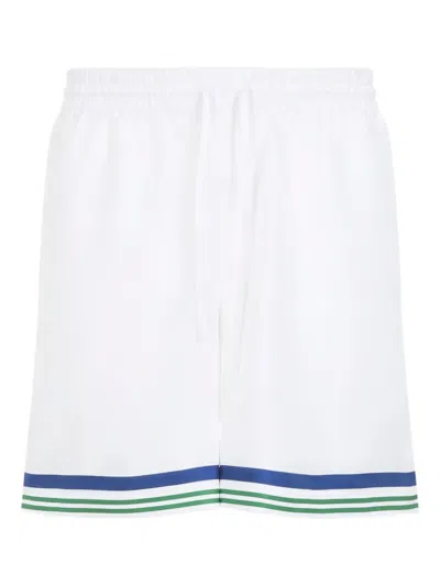 Casablanca Silk Drawstring Shorts With Multicolor Tennis Mascot Design In White