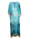 Casablanca Caustic Emblem Kaftan Dress In Blue And Gold In Blue