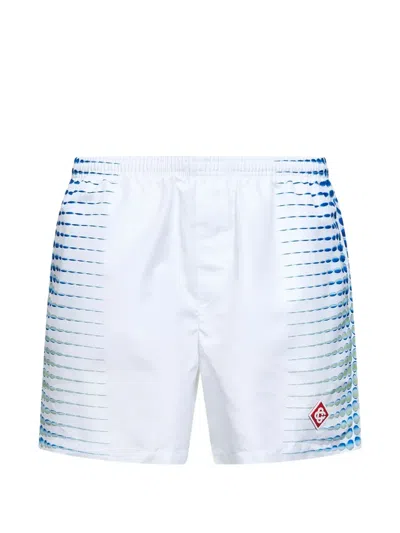 Casablanca White Technical Fabric Printed Swim Shorts In Blue