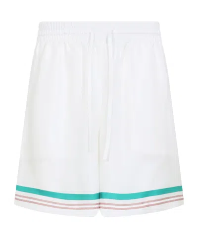 Casablanca Silk Drawstring Shorts Graphic Print In White
