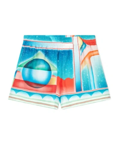 Casablanca Elastic Waist Shorts In Blue