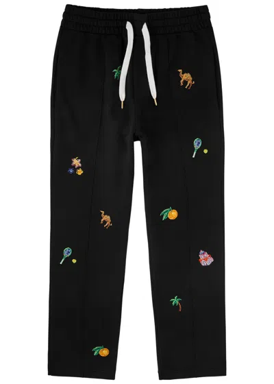 Casablanca Elements En Crayon Embroidered Cotton Sweatpants In Black