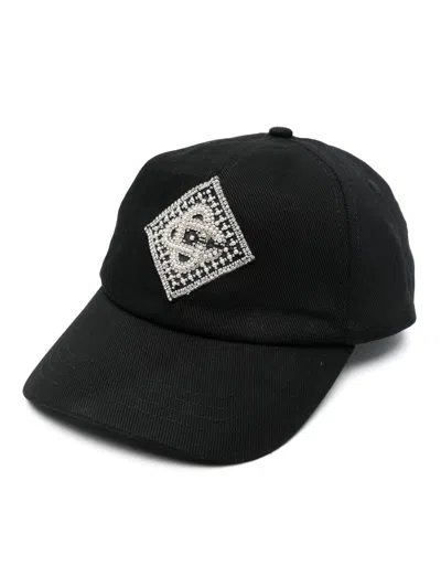 Casablanca Pearl Diamond Patch Baseball Hat In Black
