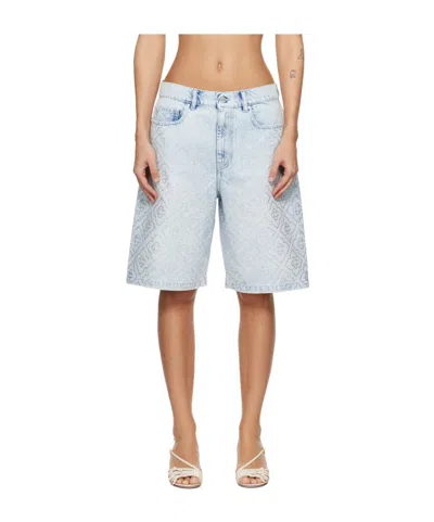 Casablanca Embellished Cyan Denim Shorts In Blue