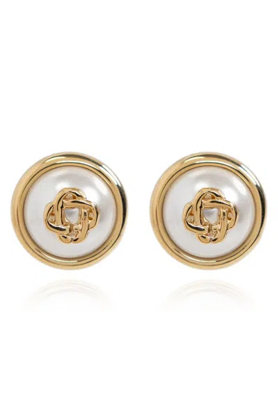 Casablanca Gold Pearl Logo Stud Earrings In Gold/ Pearl