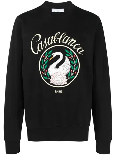 Casablanca Emblem De Cygne-embroidered Crew Neck Sweatshirt In Emblem Decygne