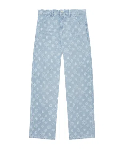 Casablanca Embossed Patch Denim Trousers In Blue