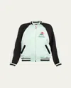 Casablanca Embroidered Bicolor Satin Bomber Jacket In Green