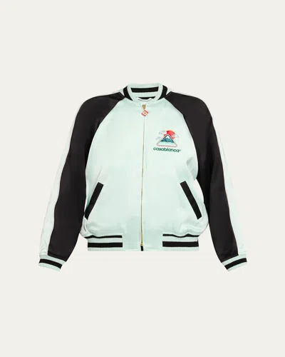 CASABLANCA EMBROIDERED BICOLOR SATIN BOMBER JACKET