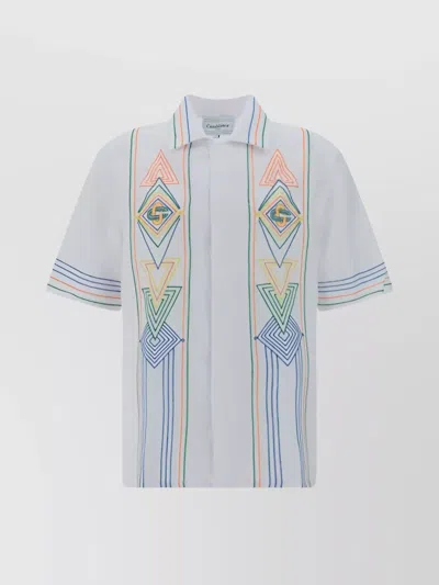 CASABLANCA EMBROIDERED GEOMETRIC PATTERN SHIRT WITH STRIPED TRIM