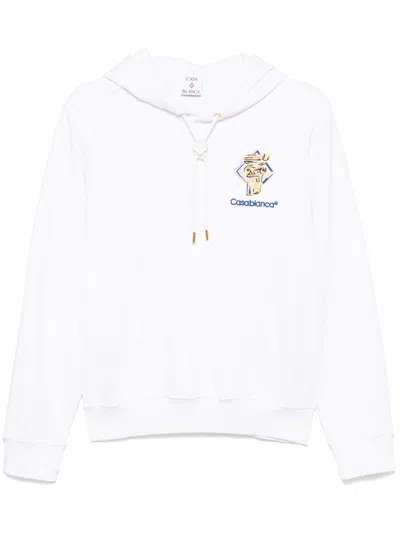 Casablanca Diamond Detail Embroidered Hoodie In White