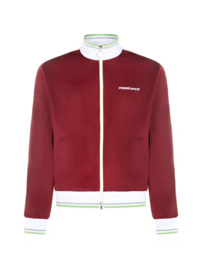 Casablanca Logo-embroidered Zipped Sweatshirt In Burgundy