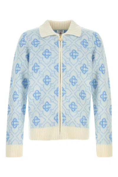Casablanca Embroidered Nylon Blend Cardigan In Blue