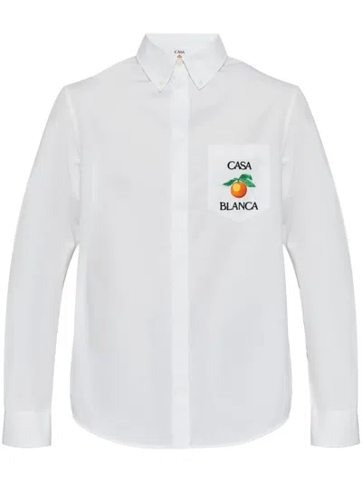 CASABLANCA CASABLANCA EMBROIDERED ORANGE OXFORD SHIRT