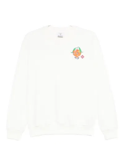 Casablanca Embroidered-orange Sweatshirt In White