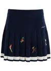 Casablanca Embroidered Pleated Wool-blend Mini Skirt In Navy