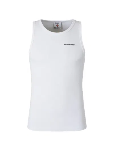 Casablanca Embroidered Ribbed Tank Top In White