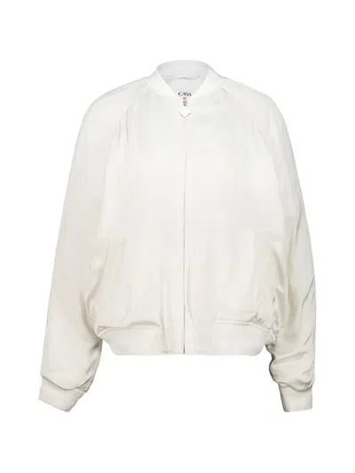 Casablanca Embroidered Satin Bomber Jacket In White