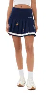 Casablanca Embroidered Pleated Wool-blend Mini Skirt In Navy/white