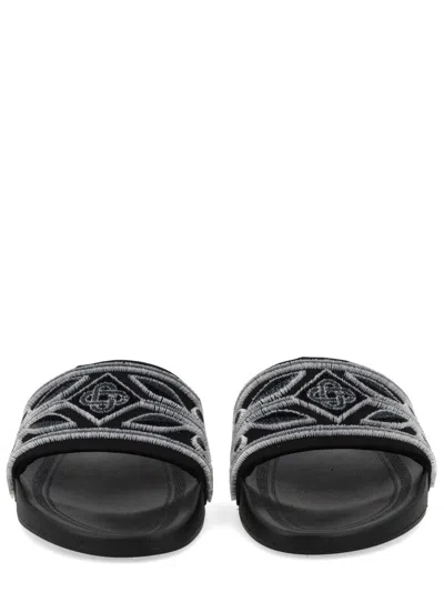 Casablanca Embroidered Slide Sandals In Black