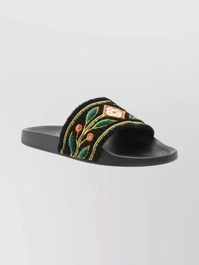 CASABLANCA EMBROIDERED TERRY OPEN TOE FLAT SLIPPERS