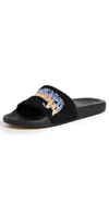 Casablanca Embroidered Terry Sliders Black Multi In Black Multi