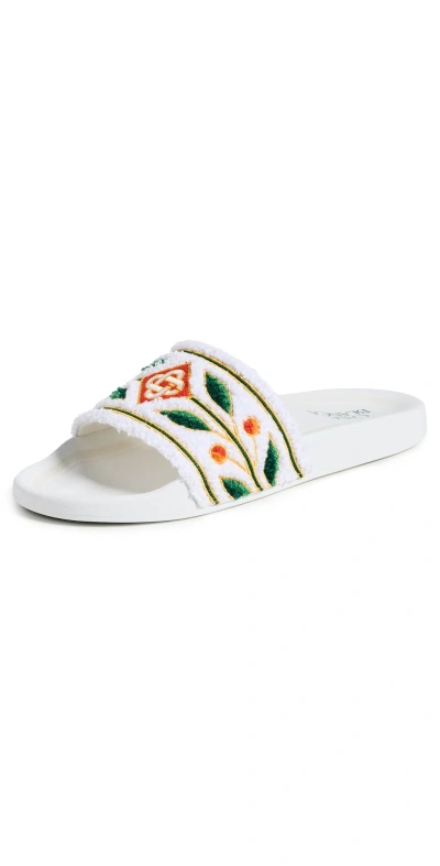 Casablanca Embroidered Terry Sliders White Laurel