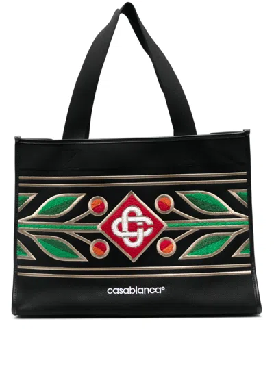 Casablanca Embroidered Knit Shopper Bag In Black