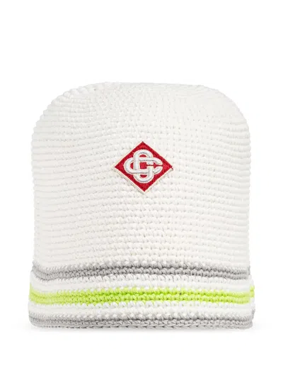 Casablanca Embroidered Trimmed Beanie Hat In White