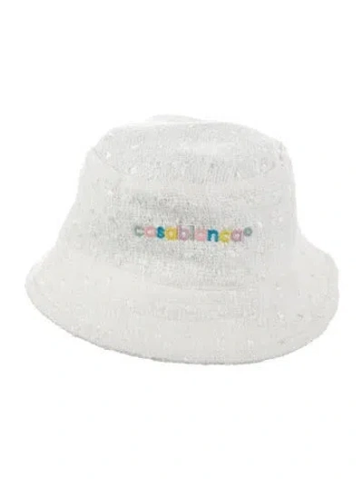 Pre-owned Casablanca Embroidered Tweed Bucket Hat W/tags In White