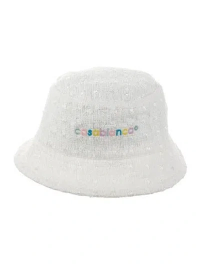 Pre-owned Casablanca Embroidered Tweed Bucket Hat W/tags In White