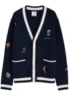 Casablanca Embroidered Wool And Cashmere-blend Cardigan In Navy
