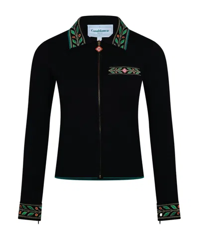 Casablanca Embroidered Zipup Knit Jacket In Black