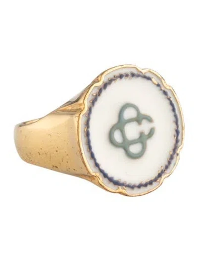 Pre-owned Casablanca Enamel Logo Signet Ring In Blue/green/white