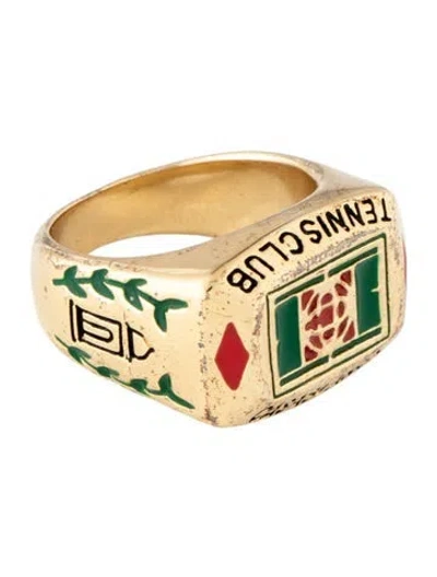 Pre-owned Casablanca Enamel Tennis Club Signet Ring In Black/green/red