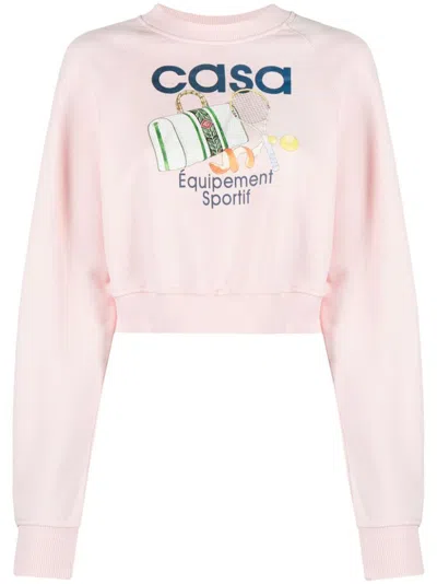 Casablanca `equipement Sportif` Printed Cropped Sweatshirt In Pink