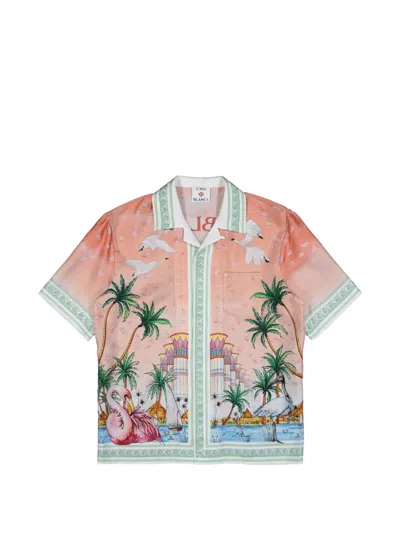 Casablanca Pink Printed Silk Ethereal Short-sleeved Shirt In Multi