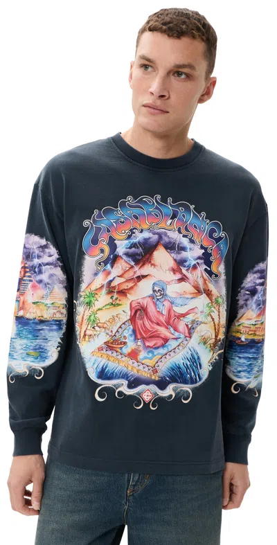Casablanca Eveil Ancestral Washed Long Sleeve Tee Washed Dark Navy In Blue