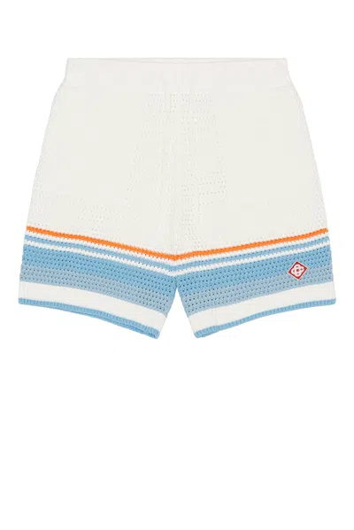 Casablanca Mens Blue Multi Striped Logo Cotton-crochet Shorts