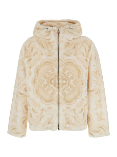 Casablanca Faux Fur Hoodie With Hood And Pockets In Metallic