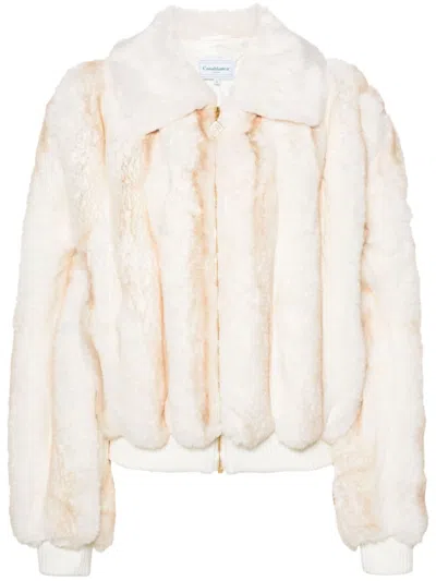 Casablanca Off-white Faux-fur Bomber Jacket In Beige