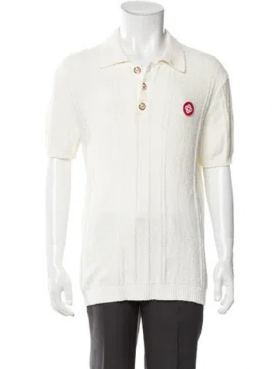 Pre-owned Casablanca Faux Pearl Accents Graphic Print Polo Shirt In White