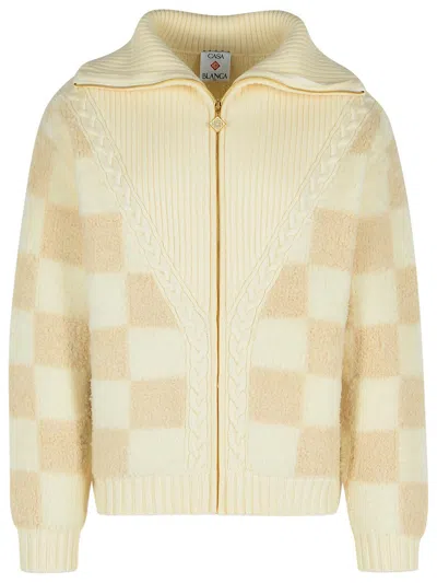 Casablanca 'felecy' Cream Merino Wool Sweater Men In Beige