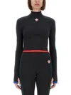 Casablanca Stripe Long-sleeve Cropped Activewear Top In Black