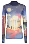 Casablanca Sheer Mesh Top Graphic Print