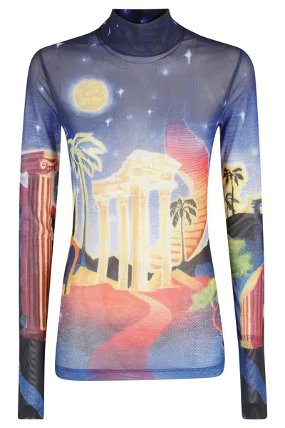 Casablanca Midnight Acropolis Graphic Print Top In Multicolour