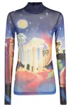 Casablanca Sheer Mesh Top Graphic Print In Blue