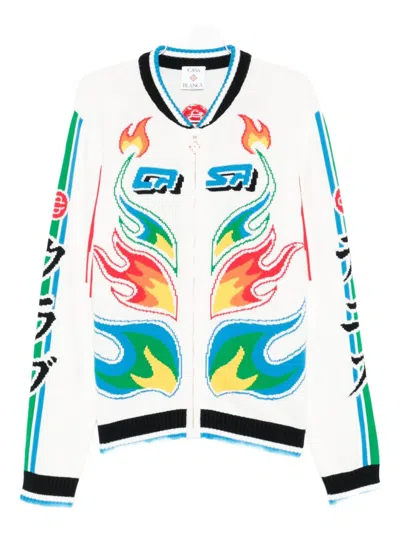 Casablanca Flame Laurel Zip-up Cardigan In White