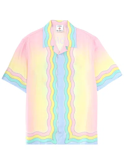 Casablanca All-over Monogram Jacquard Pattern Polo Shirt In Pink