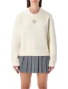 Casablanca Cashmere Blend Fleece Crewneck Top In White